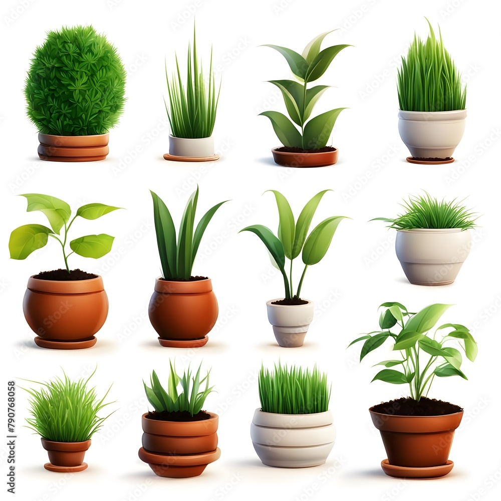 Fototapeta premium set of vector potted plant 3d icons on white background