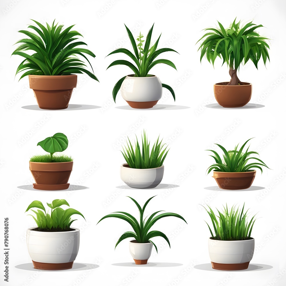 set of vector potted plant 3d icons on white background set of vector potted plant 3d icons on white background