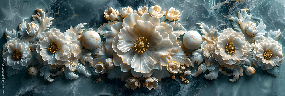 Obraz premium Elegant Marble Relief in Soft Turquoise Light | Modern Decorative Art