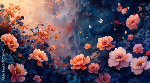 Butterfly Haven: Dynamic Watercolor Painting of Floral Islands in Cosmic Rings © Thien Vu