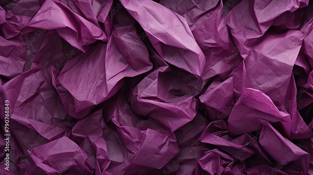Purple crumpled paper texture. Top view