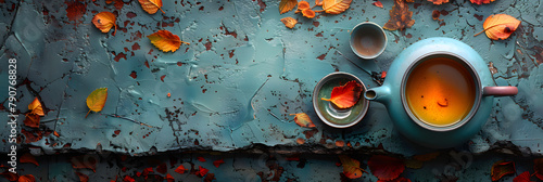 Weathered Stone Floor with Teapot and Mint-Teal Moss