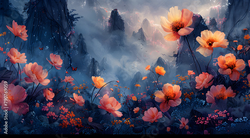 Exotic Eden: Vibrant Watercolor Panorama of an Alien Jungle Landscape © Thien Vu