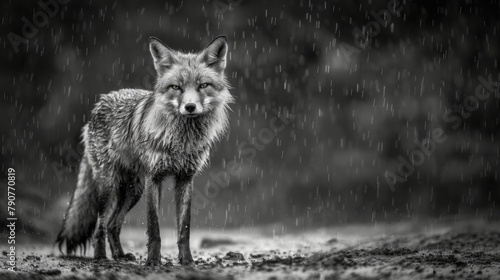 A black and white photography of a fox in the wild © Leli