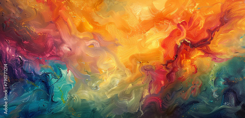 Dynamic swirls of oil paint cascade down the canvas, forming a mesmerizing and fluid background. © Rafia