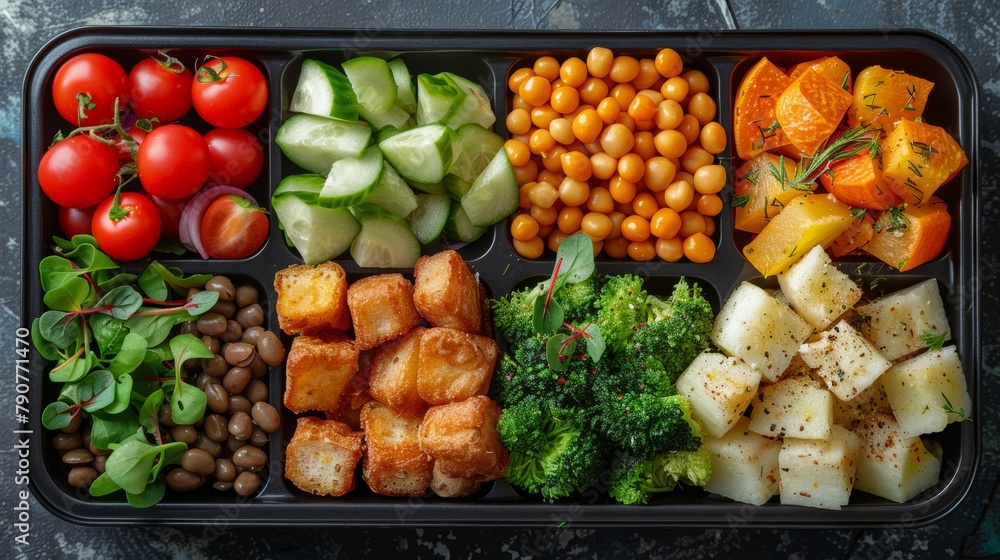 tray with vegetables and berries