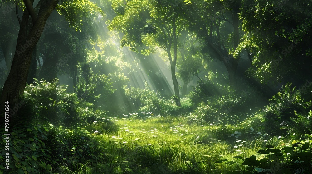 Lush green forests and woodland settings landscapes 