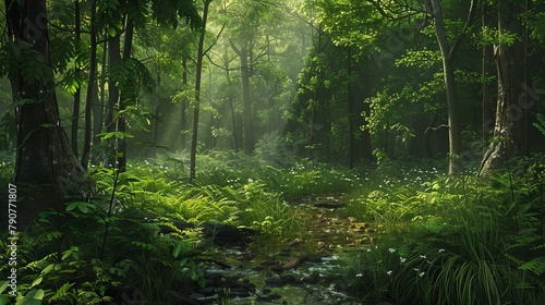 Lush green forests and woodland settings landscapes 