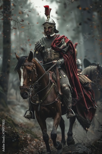 Roman Cavalry Soldier Riding Brown Horse © Jorge Ferreiro