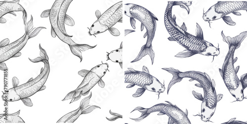 Vector line seamless fish pattern