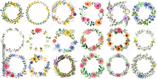 Spring flowers wreath set