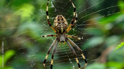 A spider on a web in a forest photo