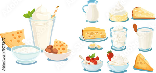 Cheese and milk, food healthy. Vector illustration
