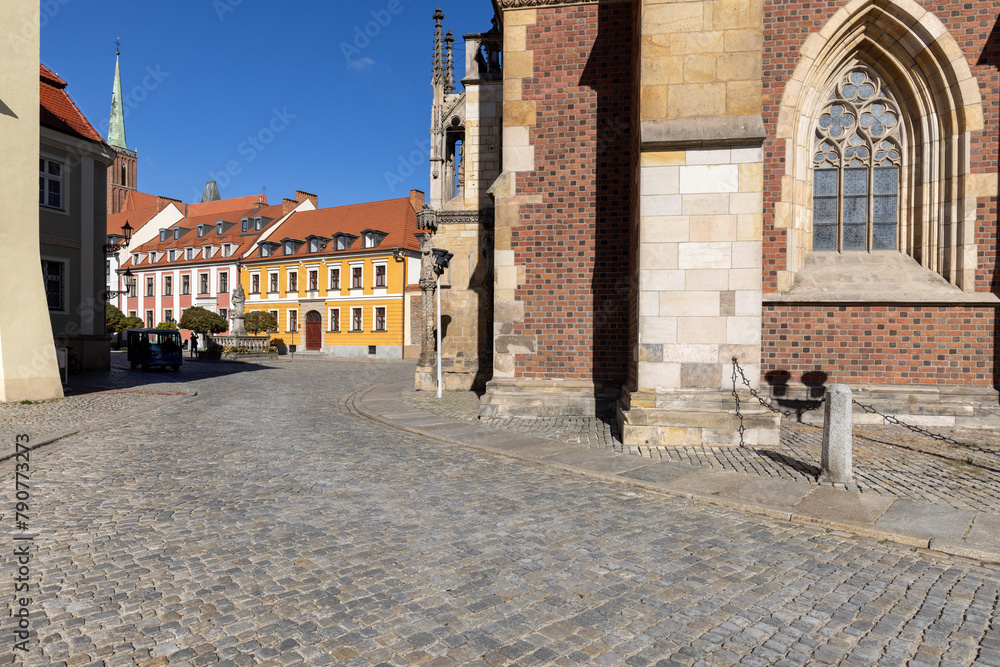 Fototapeta premium Wroclaw Cathedral (Cathedral of St. John the Baptist), gothic style church on Ostrow Tumski Island, Wroclaw, Poland