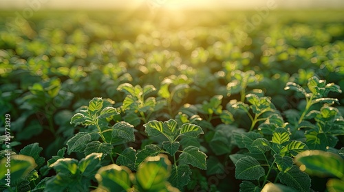 A vast expanse of peanut plants stretching across the landscape, their lush green leaves sway photo