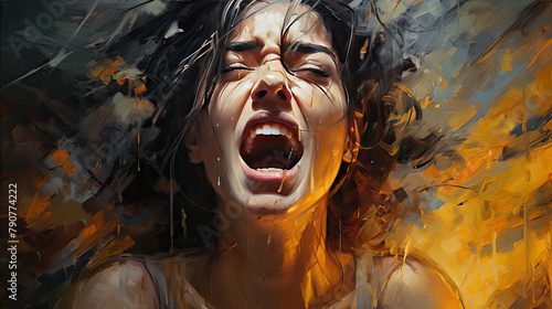 Illustration of a sad  screaming  desperate young woman
