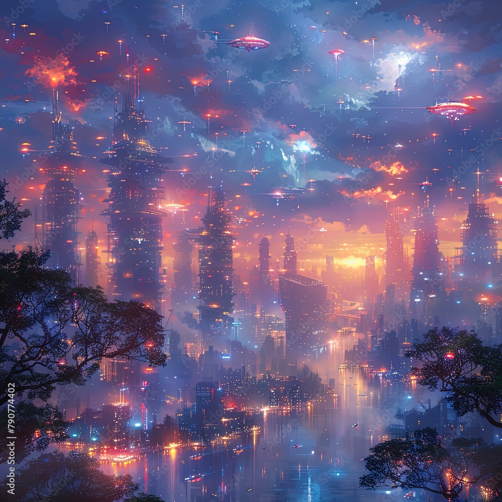 Fototapeta premium a city with a lot of lights on it