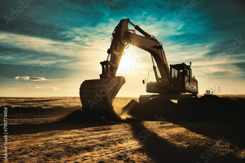 Excavator working at a construction site photo