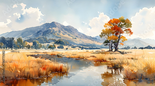 Ecosphere Symphony: A Watercolor Portrait of the Balanced Savannah Ecosystem photo