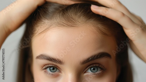 Woman loosing hair. losing hair problem, Treated healthy medical treatment hair lost concept.