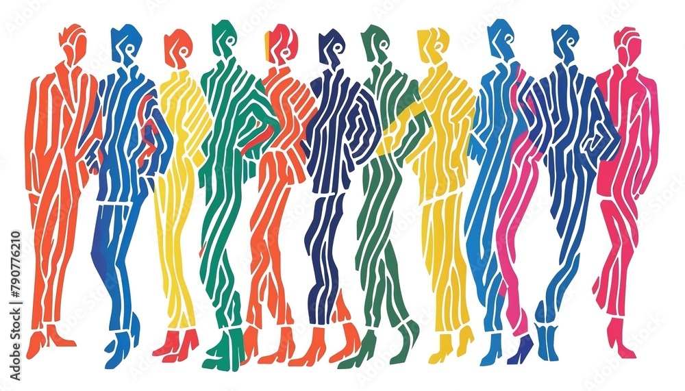Illustration of A group of people are standing in a line Illustration of A group of people are standing in a line