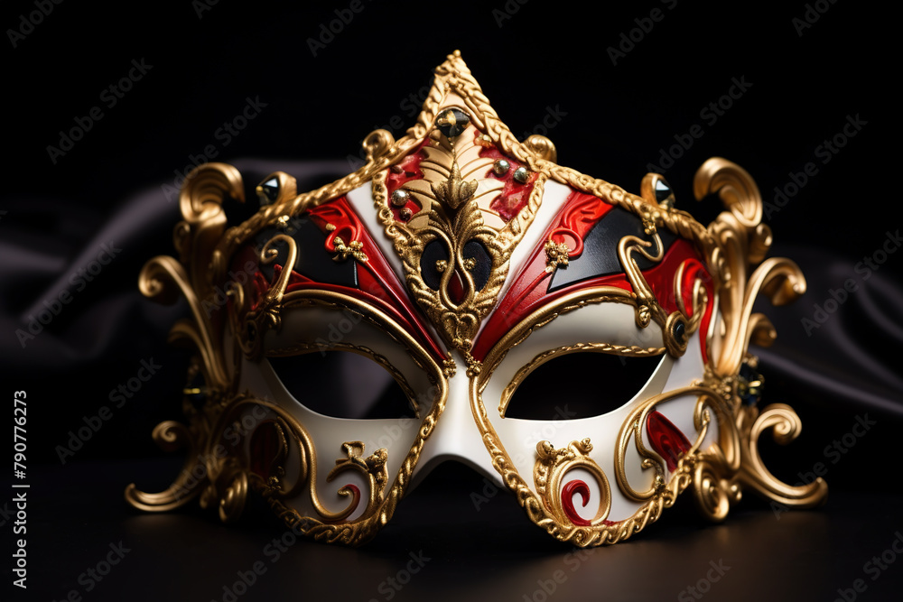 Venice masquerade mask in gold, red and black color Venice masquerade mask in gold, red and black color