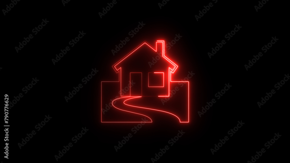 Red neon light icon isolated in black background. Vibrant colors, laser show. neon home icon illustration. Red neon light icon isolated in black background. Vibrant colors, laser show. neon home icon illustration.