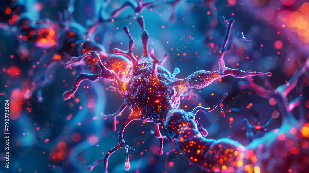 3d render of Neuron cell in the brain, neuronal network, psychology, science background, microbiology concepts