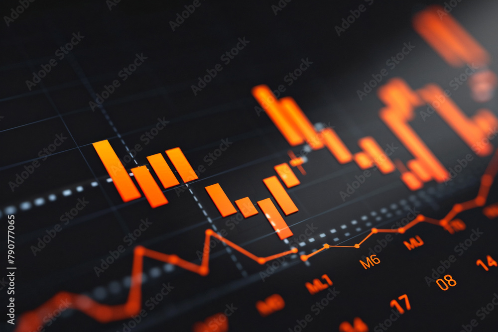 Illustration of stock market graph movement on black background