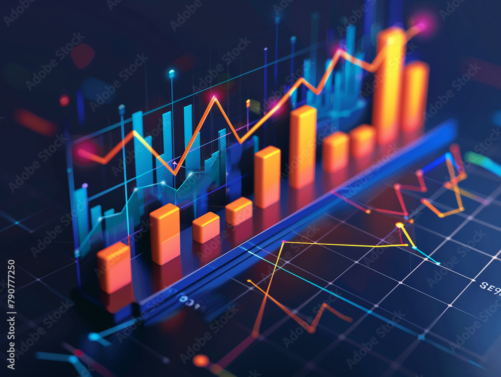 Economic growth chart in dynamic 3D vectors Economic growth chart in dynamic 3D vectors