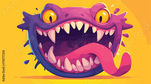 Cartoon monster face mouth with long tongue. Vector