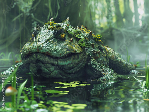 Kappa creature in a mystical pond  3D illustration
