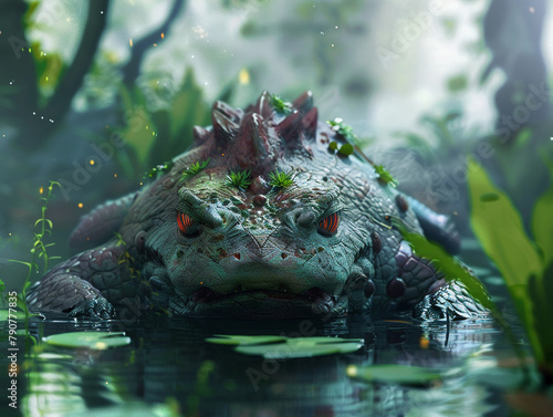 Kappa creature in a mystical pond, 3D illustration