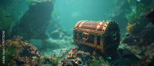 Sunken pirate treasure in vivid 3D style photo