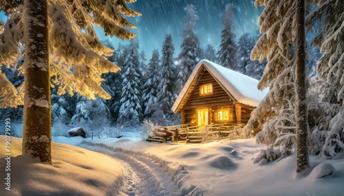 Cozy Cabin in the Snowy Woods