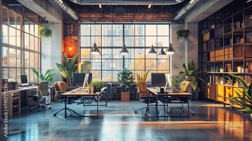 Office environments and workspace setups backgrounds  #790779295