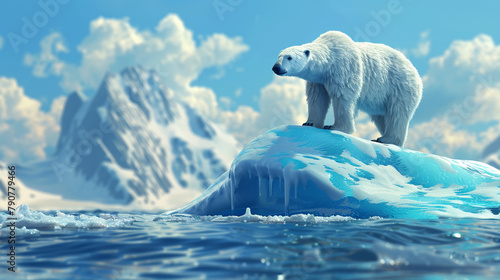 Polar bear on melting ice cap in 3D vectors photo