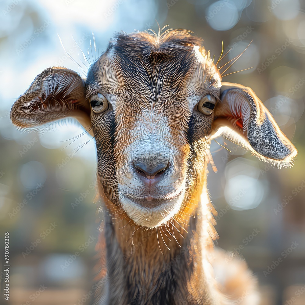 Portrait of a goat on a sunny day.