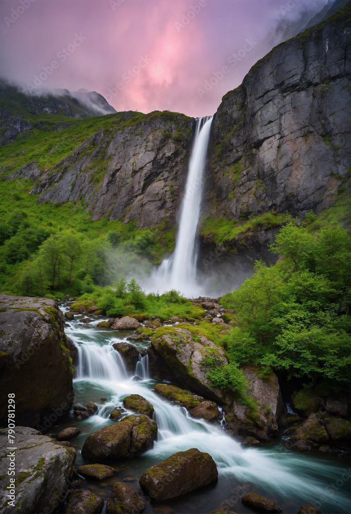 Fototapeta premium waterfall in the mountains, wallpaper