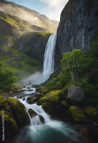 waterfall in the forest  wallpaper