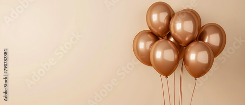 Celebrations background with glossy helium  balloons, golden confetti decoration. Holidays mockup. Birthday greeting card. Generative ai
