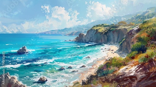 Picturesque coastal scenes including beaches  cliffs  and oceans landscapes 