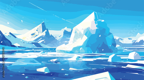 Cartoon realistic nature winter arctic ice landscap