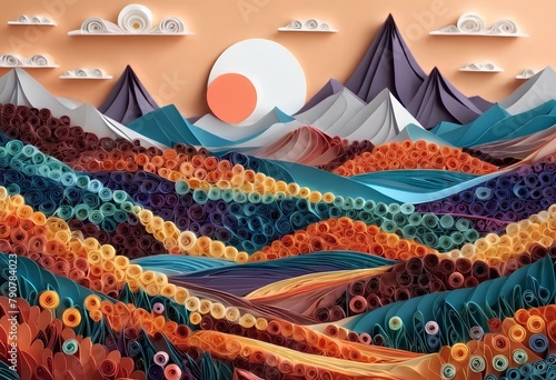 Elevating Horizons Captivating Hills Landscape in Flat Style Cartoon Illustration, 
