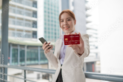Businesswoman showing credit card, Happiness female woman holding credit card for lifestyles