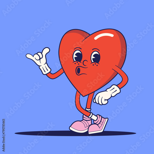 Love Heart Expression Mascot Retro Illustration