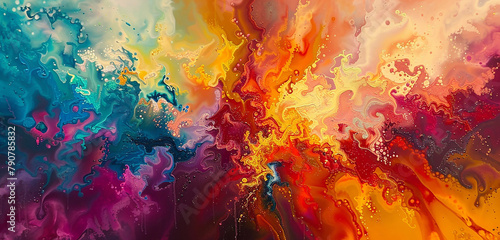 The canvas comes alive with bursts of color as oil paints blend and meld in harmonious chaos. photo