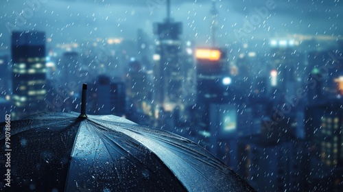 Close up of umbrella against night city