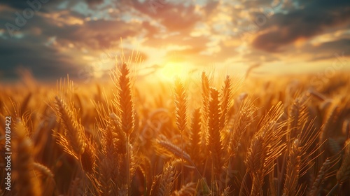 Scientist examining genetically modified crops in sunlit field  generative ai