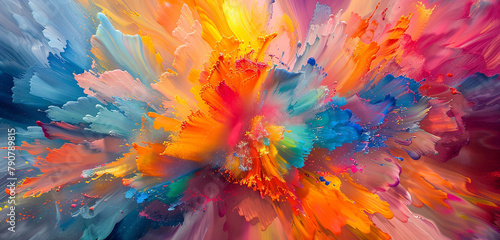 Vibrant bursts of color exploding across the canvas, as oil paints create a dynamic and lively abstract background. photo